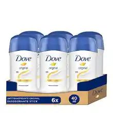 Dove Desodorante en Barra 48h Original para Mujer con Aceite Nutritivo 100% Natural y 1/4 de Crema Hidratante, Pack de 6 x 40 ml