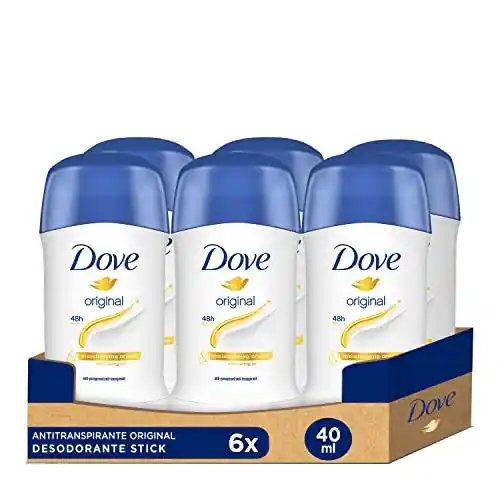 Dove Desodorante en Barra 48h Original para Mujer con Aceite Nutritivo 100% Natural y 1/4 de Crema Hidratante, Pack de 6 x 40 ml