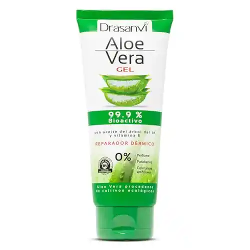 DRASANVI Gel de Aloe Vera con Árbol de Té y Vitamina E | Regenerador Natural para la Piel 100% Natural | Hidratante para el Cuerpo y Rostro | Repara, Calma y Protégé,0% Perfumes y Parabenos,200 ml