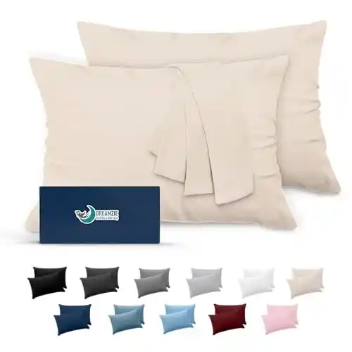 Dreamzie Fundas de Almohada (Juego de 2) - para Las Almohadas 40 x 70 cm, Beige, Microfibra (100% Poliéster) - Fundas de Cojines de Calidad con una Suavidad Incomparable