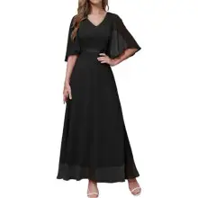 Vestido de Cóctel Negro Largo Rockabilly - XL