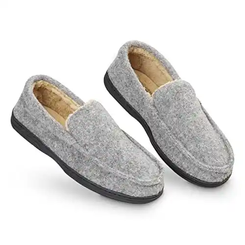 DUNLOP Zapatillas Casa Hombre, Pantuflas Estilo Mocasines Cerradas, Zapatillas de Casa Invierno Calientes Suela de Goma Dura, Regalos Originales para Hombre (Gris,44)