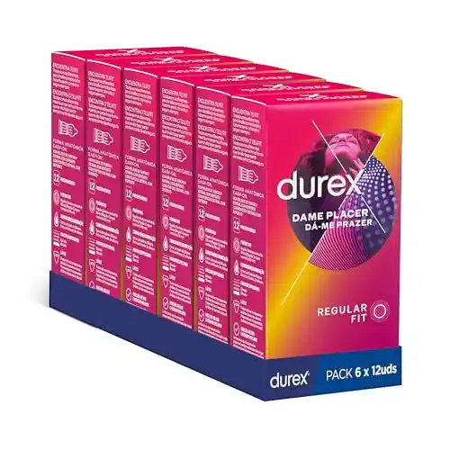Durex Preservativos Dame Placer, Con Puntos y Estrías, Extra Lubricados,Forma Easy-On, 72 condones