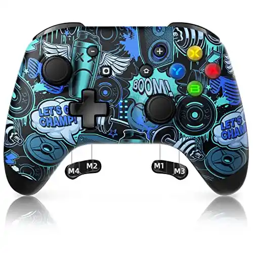 EasySMX 9124 Mando Bluetooth para Switch, Pro, Lite, OLED, Steam Deck, Gamepad con Dual Vibración, 5 Modos Luz Ajustable, Batería 600 mAh, Gyro Axis y Turbo, Azul