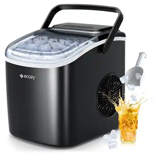 ecozy Máquina de Hielo, 12 Kg/24 Koras, 9 Cubitos de Hielo en 6 Minutos, 2 Tamaños de Hielo, Máquina de Hielo Autolimpiante, Maquina de Hielo Portátil Para Casa el Hogar/Fiesta/Cocina/Bar