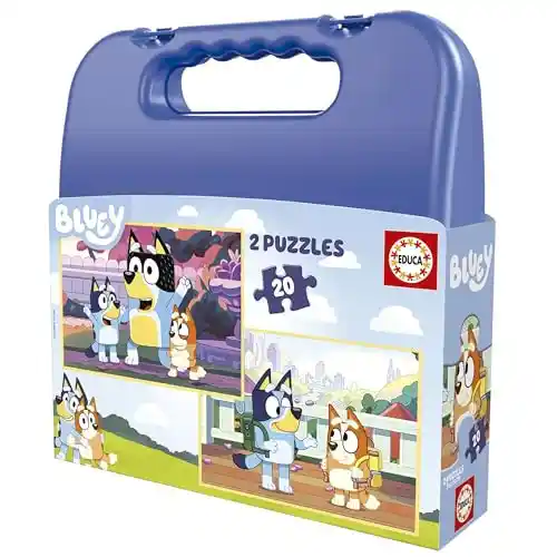 Educa - Set de 2 Puzzles Infantiles Bluey con 20 Piezas presentados en una magnífica Maleta de plástico. Medidas: 28 x 20 cm. Recomendados a Partir de 4 años (19966)