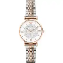 Emporio Armani Reloj mujer AR1926, Serie Estrellas de Acero, Esfera de Cristal Blanco Incrustado+Correa Bicolor Oro y Plata, Movimiento de Cuarzo, Incluye Caja Original, Diámetro: 32MM