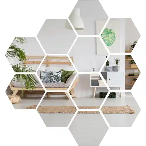 Espejos hexagonales autoadhesivos para decoración de pared. 12 piezas.