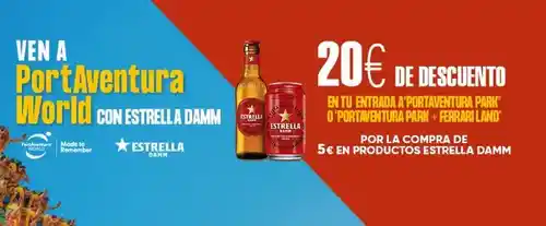 Compra Estrella Damm y llévate 20€ de descuento en PortAventura World