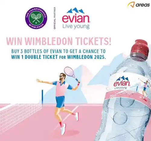 Compra 3 botellas Evian y gana entradas para Wimbledon 2025 (sorteo por compra)