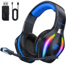 Fachixy「2025 Nuevo」FC100 Cascos Gaming Inalámbricos para PC, PS5, PS4, Auriculares Gaming Inalámbricos de 2,4GHz Wireless+Bluetooth - Baja Latencia, Duración 40Hr+, Luces RGB (Negro)