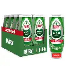 Fairy Maxi Poder Lavavajillas Liquido a Mano, 3,6 L (8 x 450 ml), Con Poder Antigrasa, Limpieza Facil Platos, Ollas Y Sartenes Mas Grasientas