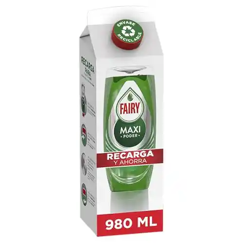Fairy Maxi Poder Recarga lavavajillas 980ml.