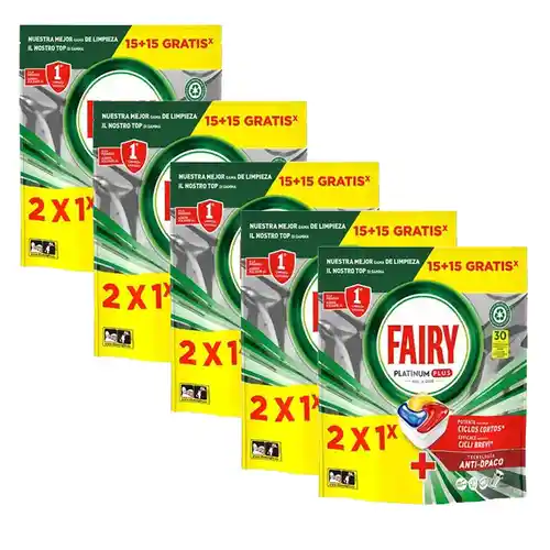 Fairy Platinum Plus All in One 150 Pastillas Lavavajillas, Pack Ahorro 2x1, en total 150 Capsulas, Limpieza Profunda y Extra Brillo, Fragancia Limon