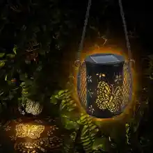 2 Piezas Colgantes Lamparas Solares Exterior, IP65 Impermeable Linterna Solar para Jardín Patio Terraza Balcón Camping Decoracion - Mariposa