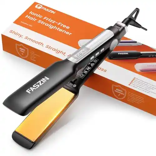 Faszin Plancha de Pelo con Placa de 42 mm de Ancho, Plancha de Titanio con Iones Negativos, Pantalla LED, Calentamiento Rápido de 30 s, Temperatura Ajustable de 11 Niveles (130-230 ℃) - Negro