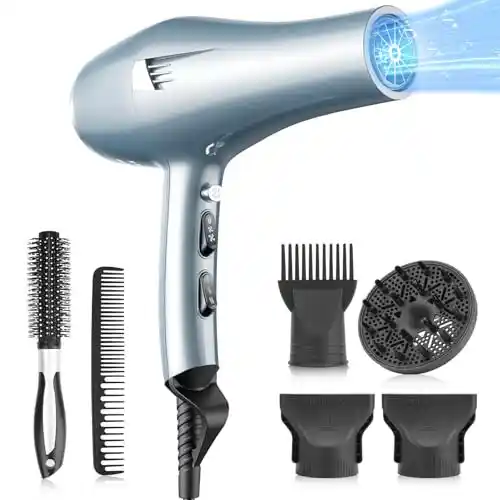 FaszinCare Secador de pelo profesional Iónico, potente Secadores pelo con iones, difusor y peine concentrador – 2 velocidades y 3 ajustes de calor, para familia y salón, Nocturna Rápido Secado Cabello