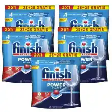 FINISH Detergente lavavajillas a máquina todo en uno FINISH Power 250 pastillas total - 25 + 25 gratis cápsulas - 5ud -