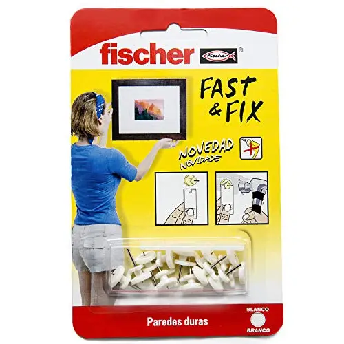 fischer - Colgador Basico Especial Cuadros, colgar cuadros pared, colgar fotos, fija cuadros sin agujeros, Blanco, Blister de 12 Uds, No aplica