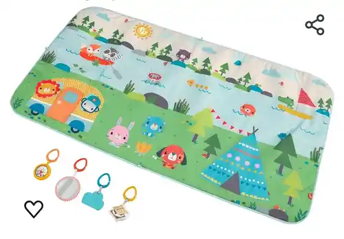 Fisher-Price mantita de Juego Extra Big Adventures - con 4 Juguetes - Sin BPA - Motricidad Fina - 1,5 m x 81,2 cm - Regalo para Bebés de 0+ Meses, GXR53