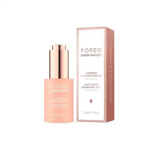 FOREO SUPERCHARGED Aceite facial nocturno - Sérum antiedad oleoso con vitamina E de semilla de camelia japonesa y aceite de aguacate - Todo tipo de pieles - Vegano y cruelty-free - 30 ml