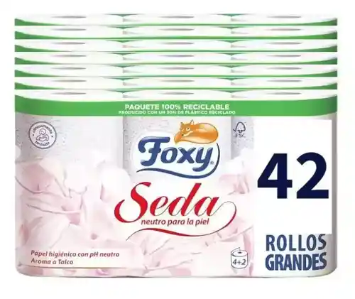 FOXY Seda 42 rollos, 3 capas, papel higiénico (7 pack x 6 rollos), PH neutro