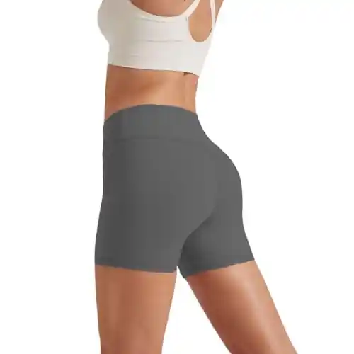 Friptspyg Mujer Pantalones Cortos de Gimnasia para V Cross Cintura Alta Ciclismo Yoga Booty Scrunch Butt Lift Fitness Entrenamiento Deporte Correr, Gris Oscuro L