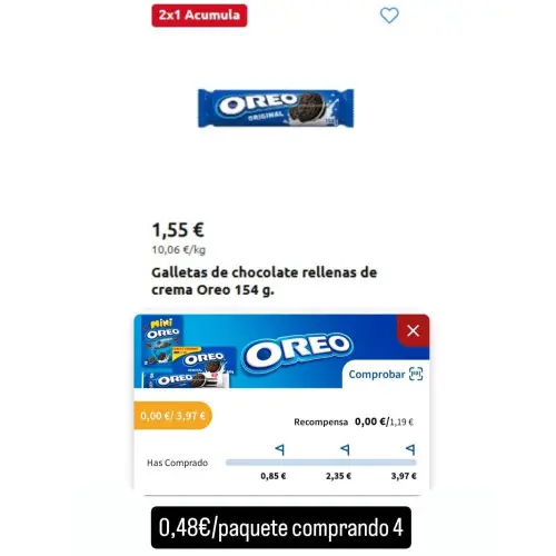 Galletas oreo por 0,48€ el paquete (Carrefour cuentas seleccionadas)