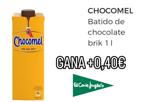 Gana 0,40€ Llevando 3L De batido Chocomel en El corte inglés con la APP Gelt