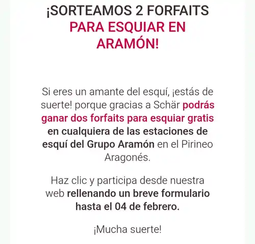 Gana 2 forfaits para esquiar en Aramón (sorteo SCHÄR)