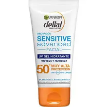 Garnier Delial Sensitive Advanced, Protector Solar Facial UV Gel Hidratante IP50 plus, 50 ml (Paquete de 1)