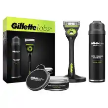 Gillette Labs Pack Regalo Con Maquinilla De Afeitar Negro Y Neón + Gel De Afeitar 198 ml + Crema Hidratante 100 ml