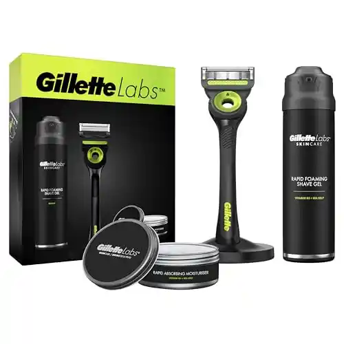 Gillette Labs Pack Regalo Con Maquinilla De Afeitar Negro Y Neón + Gel De Afeitar 198 ml + Crema Hidratante 100 ml