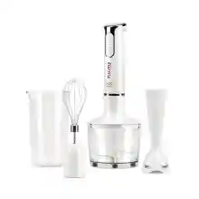 Batidora de mano 3 en 1, 400 W, motor CC, 2 velocidades, cuchillas de acero inoxidable, vaso medidor de 700 ml, color blanco