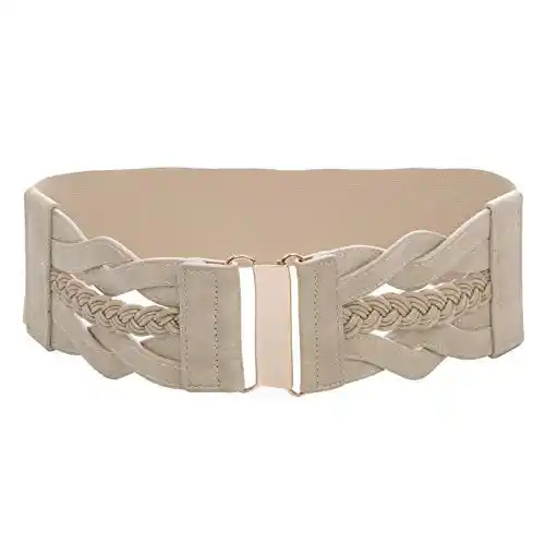 GRACE KARIN Cinturón Elástico Ancho para Mujer Trenzado de Cuero PU 3" Cintura Ajustable