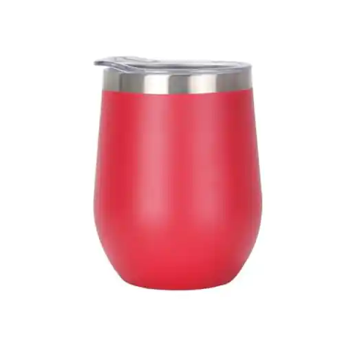 Gteller Vaso de vino de acero inoxidable de 12 onzas sin tallo con tapa, taza de viaje aislada de doble pared, perfecta para vino, café, bebidas, champán, cócteles (rojo)