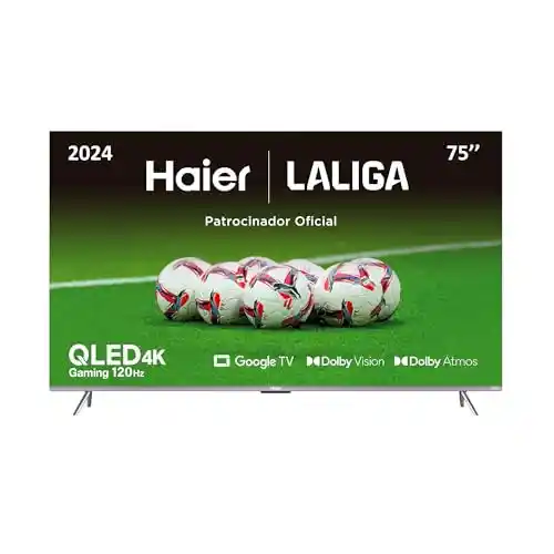 Haier QLED 4K UHD H75Q800UX 75'' Smart TV, Google TV, Dolby Atmos y Dolby Vision, HDR 10, Smart Remote Control, Google Assistant, Bluetooth 5.1, DBX TV, HDMI 2.1 x 4, Sin Marcos, 2024