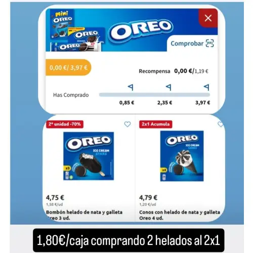 Helados oreo por 1,80€ la caja (cuentas seleccionadas Carrefour)