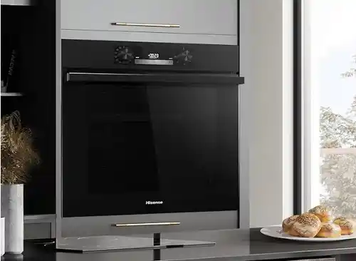Hisense BI64213EPB- Horno Multifunción, Even Bake 77L, Freidora de Aire, Cocción Congelados, Calentamiento Rápido, Cocción Simultánea x5, Modo Grill/Pizza, Cierre Suave, Negro