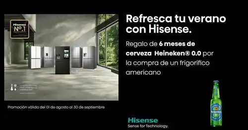 Hisense regala 6 meses de cerveza Heineken 0,0(Regalo por compra)