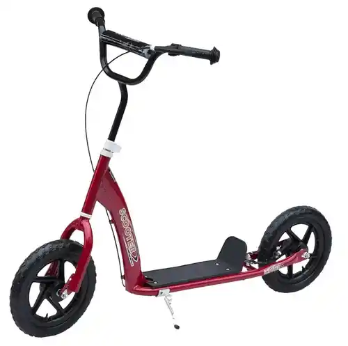 HOMCOM Patinete para Niños de 5-12 Años Scooter de 2 Ruedas Grandes de 12 Pulgadas con Freno y Manillar Ajustable en Altura Carga Máx. 50 kg 120x52x80-88 cm Rojo