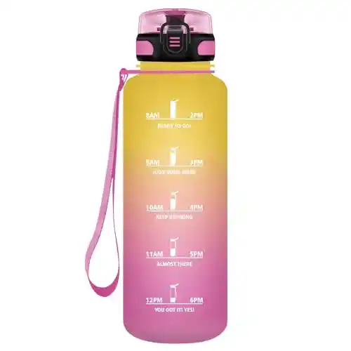 HoneyHolly Botella Agua, 1500ML Prueba de Fugas, Botella Agua Gimnasio, Marcador de Tiempo, Botella de Agua, Reutilizable, Cantimplora, Motivacional, Botella Gym, para Fitness Camping Correr Yoga
