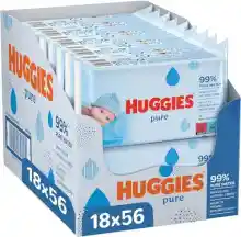 Huggies Toallitas pure para Bebé, 99% agua, 1008 toallitas (18 packs de 56 toallitas)