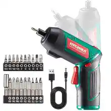HYCHIKA Destornillador Eléctrico 6N.m, Atornillador Eléctrico Inalámbrico 3.6v Batería 2000mAh (Máximo Par 6 N.m) LED Luz, Mandril Magnétic, Cable USB, 20 Accesorios
