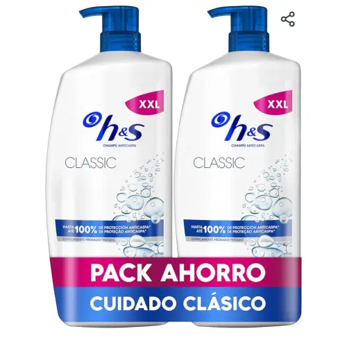 H&S Classic Champú Anticaspa 2x1000ml con Dispensador, para Uso Diario. Hasta 100% de Protección Anticaspa, Clínicamente Probado. Para Todo Tipo de Pelo y Cuero Cabelludo. Sensación de Frescor