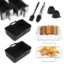 INMUA Molde Silicona Freidora de Aire, Accesorios Freidora Sin Aceite para Cecotec 9L, Ninja Foodi AF400EU AF300EU 7,6L - 9.5L, Molde de Silicona para Freidora Aire, Microondas, Horno y Vapor, Negro