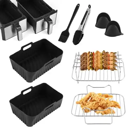 INMUA Molde Silicona Freidora de Aire, Accesorios Freidora Sin Aceite para Cecotec 9L, Ninja Foodi AF400EU AF300EU 7,6L - 9.5L, Molde de Silicona para Freidora Aire, Microondas, Horno y Vapor, Negro