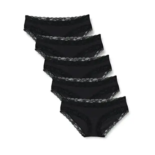 Iris & Lilly Braga Hípster de Algodón y Encaje Mujer, Pack de 5, Negro, 40