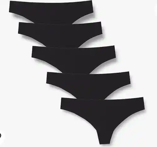 Iris & Lilly Ropa Interior Estilo Tanga de Tira sin Costuras Mujer, Pack de 5, Negro, 36