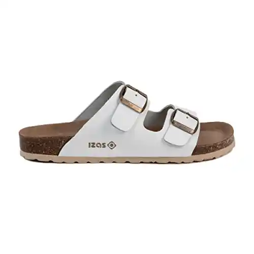 Izas - Sandalias para Mujer con Doble Hebilla - Sandalias 100% Piel con Doble Correa y Plantilla Anatómica - Suela de EVA con Relleno de Látex - Durtal Color Blanco - Talla 38